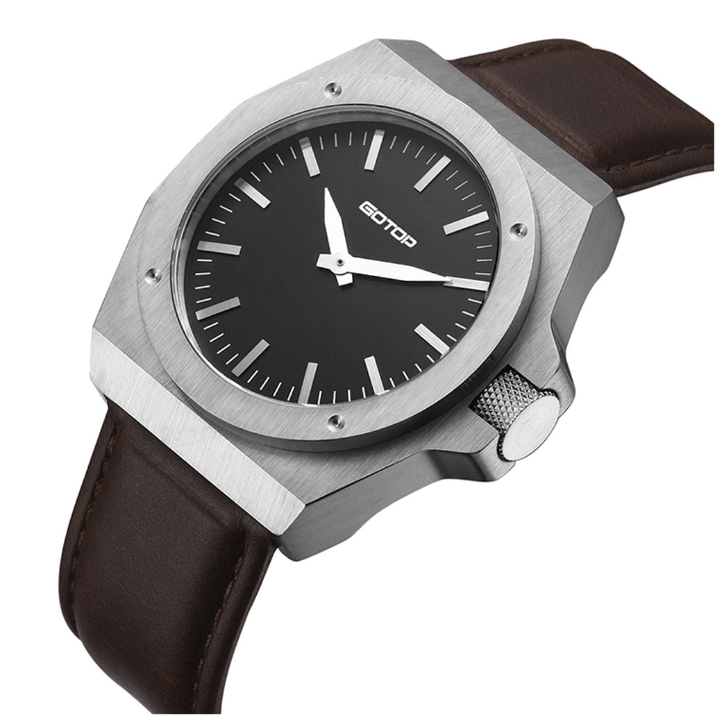 SS268 Stainless-Steel Men's Watch With Brown Leather Strap