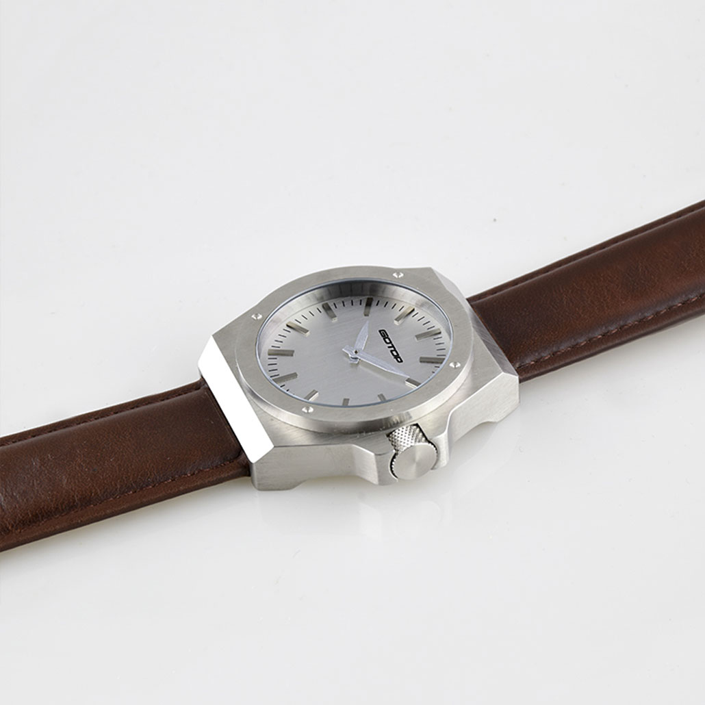 SS268 Stainless-Steel Men's Watch With Brown Leather Strap