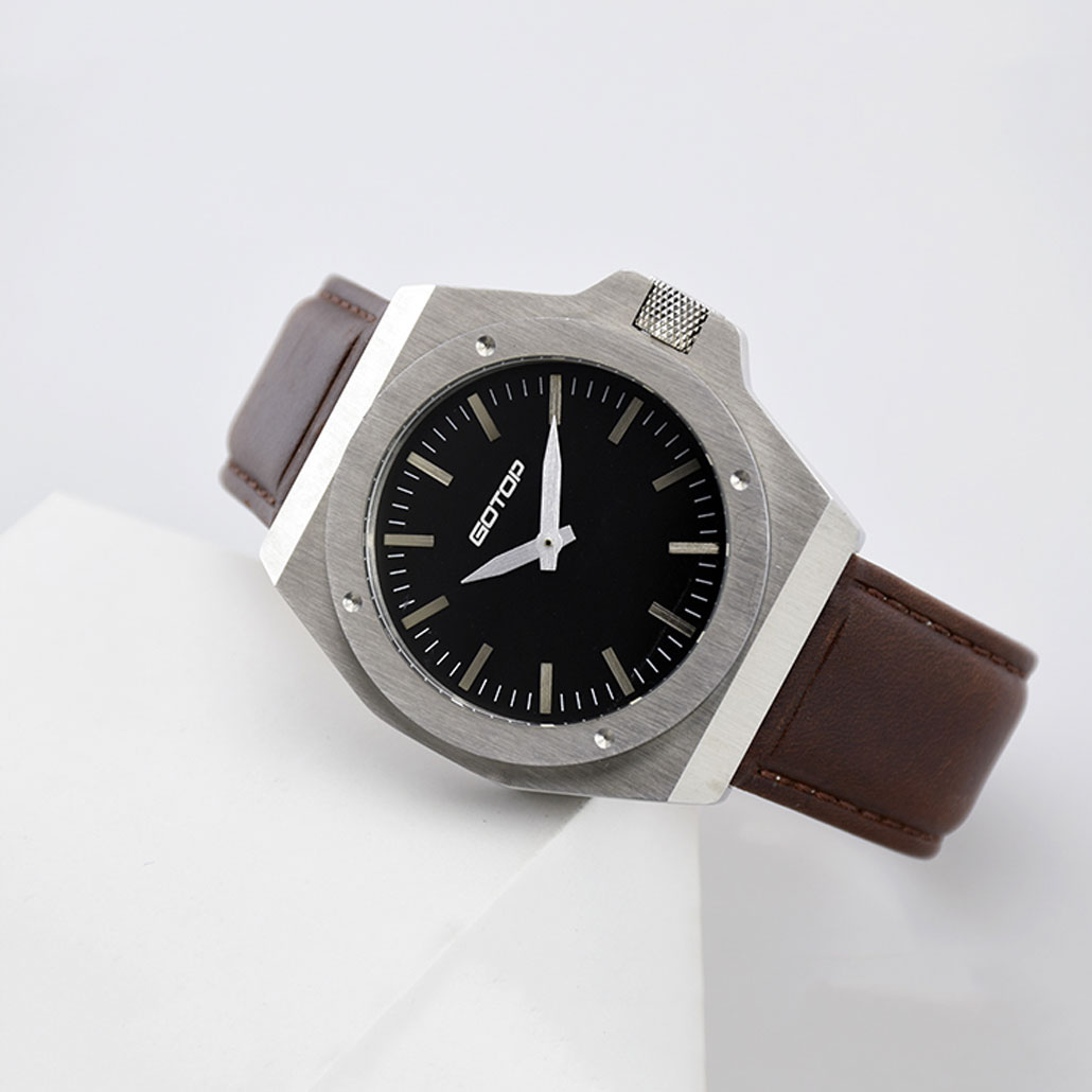 SS268 Stainless-Steel Men's Watch With Brown Leather Strap