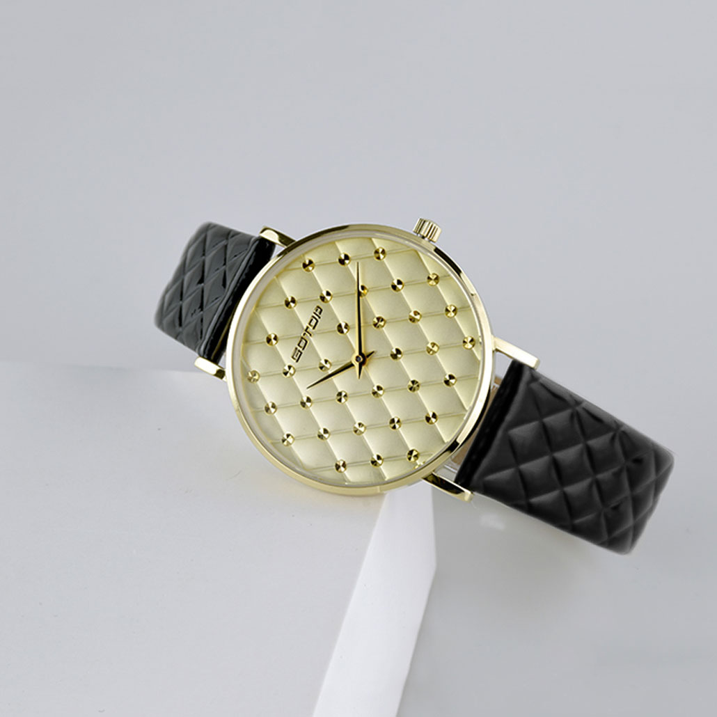 Ladies Black Leather Strap Watch