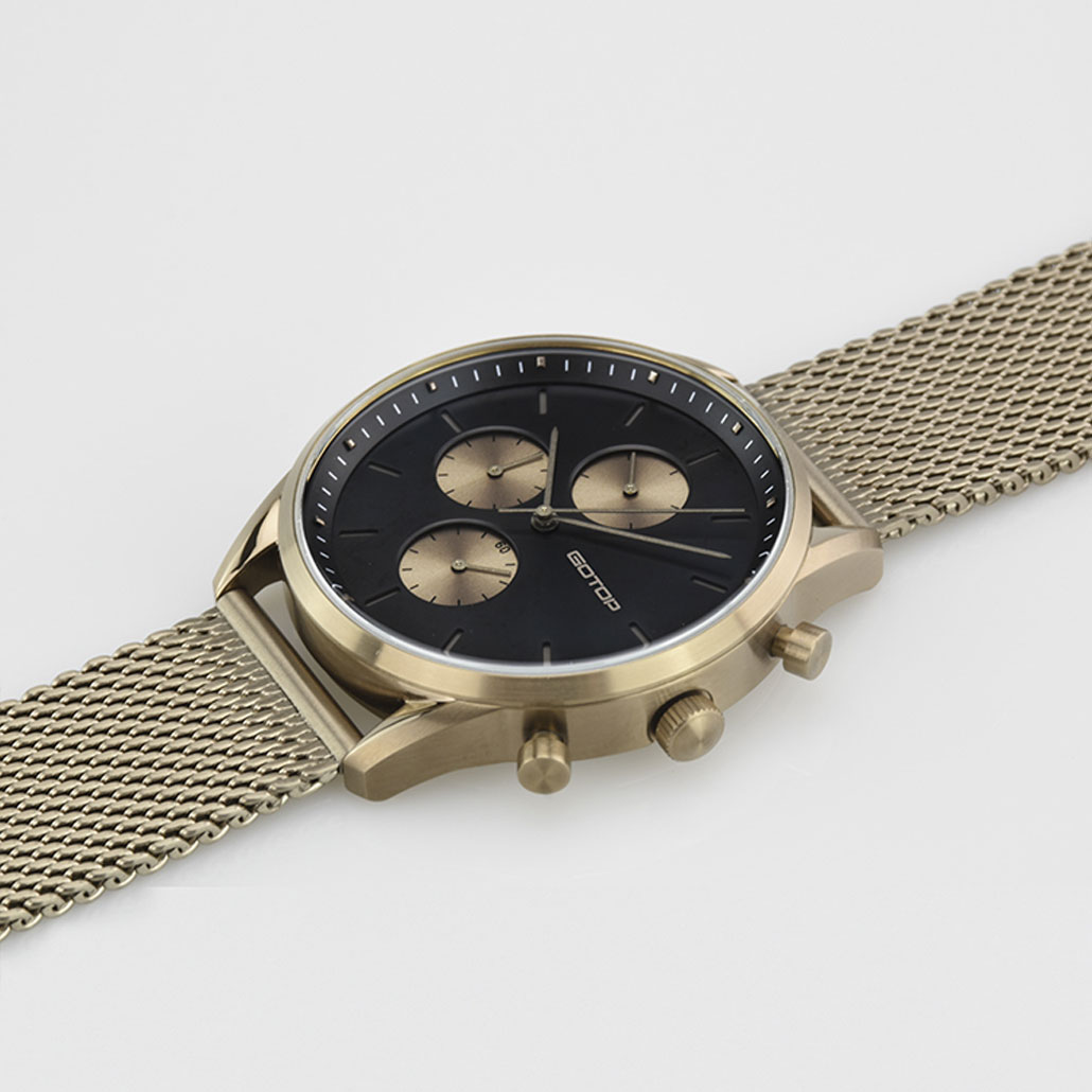 Khaki And Black Men's Watch With Stainless-Steel Mesh Band