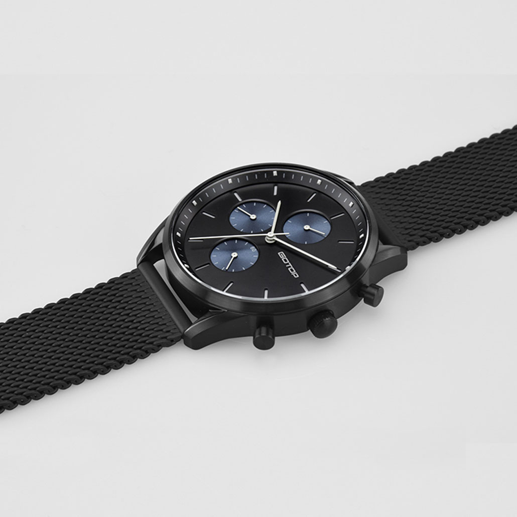 Khaki And Black Men's Watch With Stainless-Steel Mesh Band