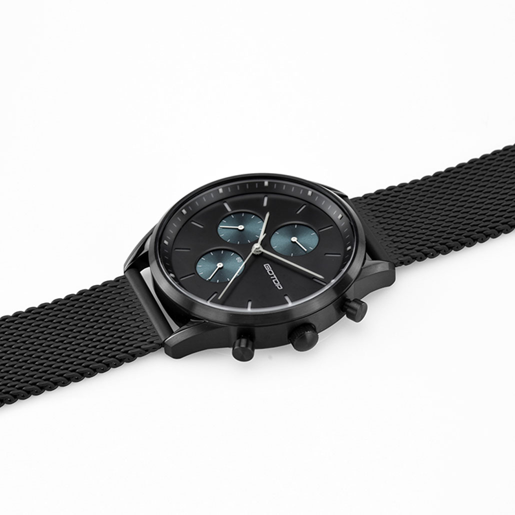 Khaki And Black Men's Watch With Stainless-Steel Mesh Band