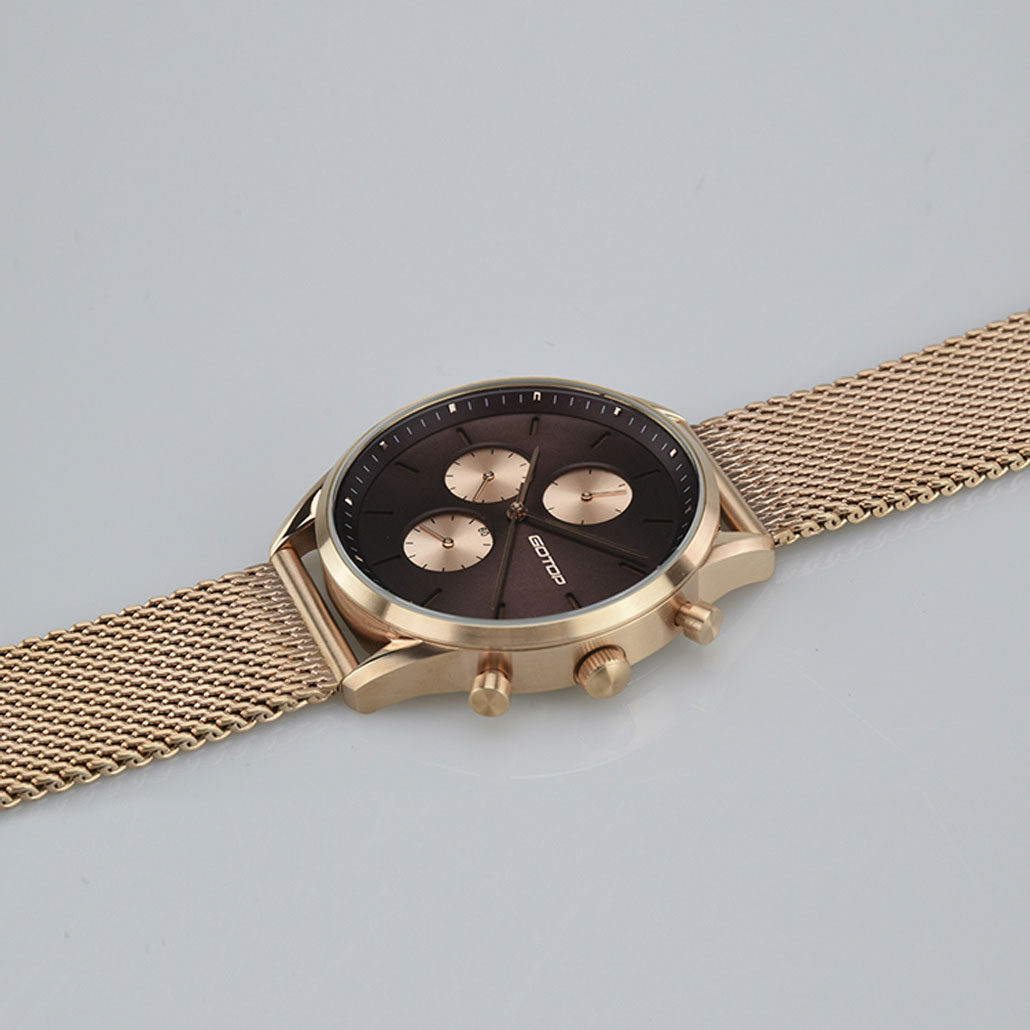 Khaki And Black Men's Watch With Stainless-Steel Mesh Band