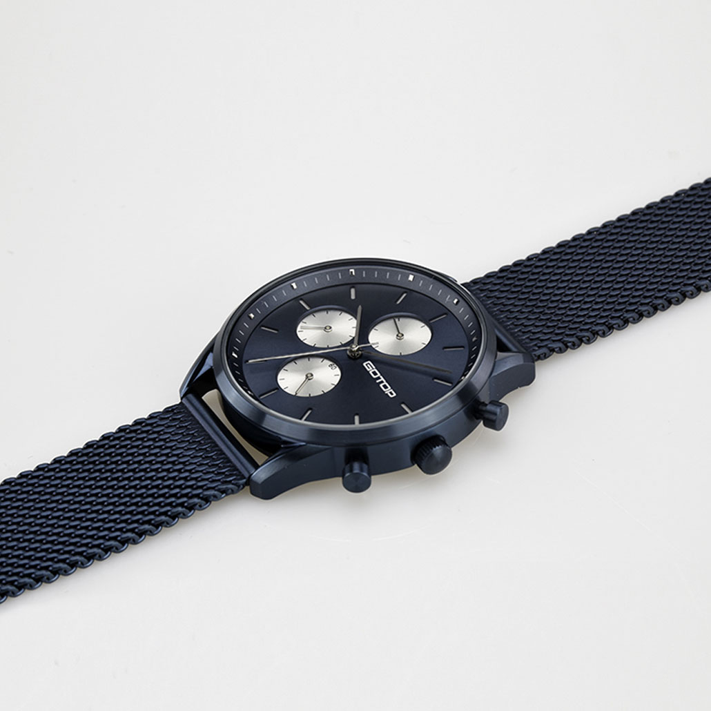 Khaki And Black Men's Watch With Stainless-Steel Mesh Band