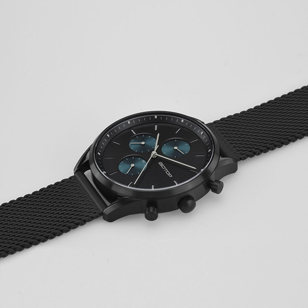 Khaki And Black Men's Watch With Stainless-Steel Mesh Band