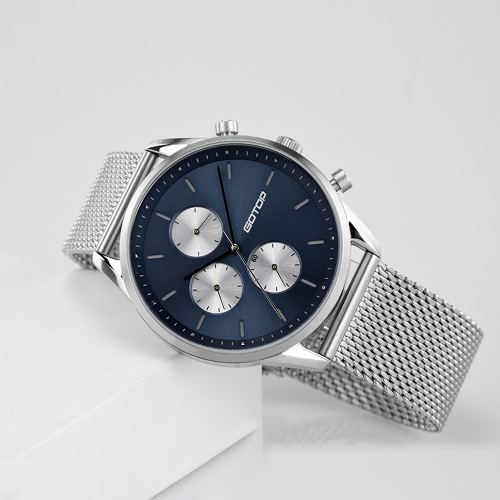 Khaki And Black Men's Watch With Stainless-Steel Mesh Band