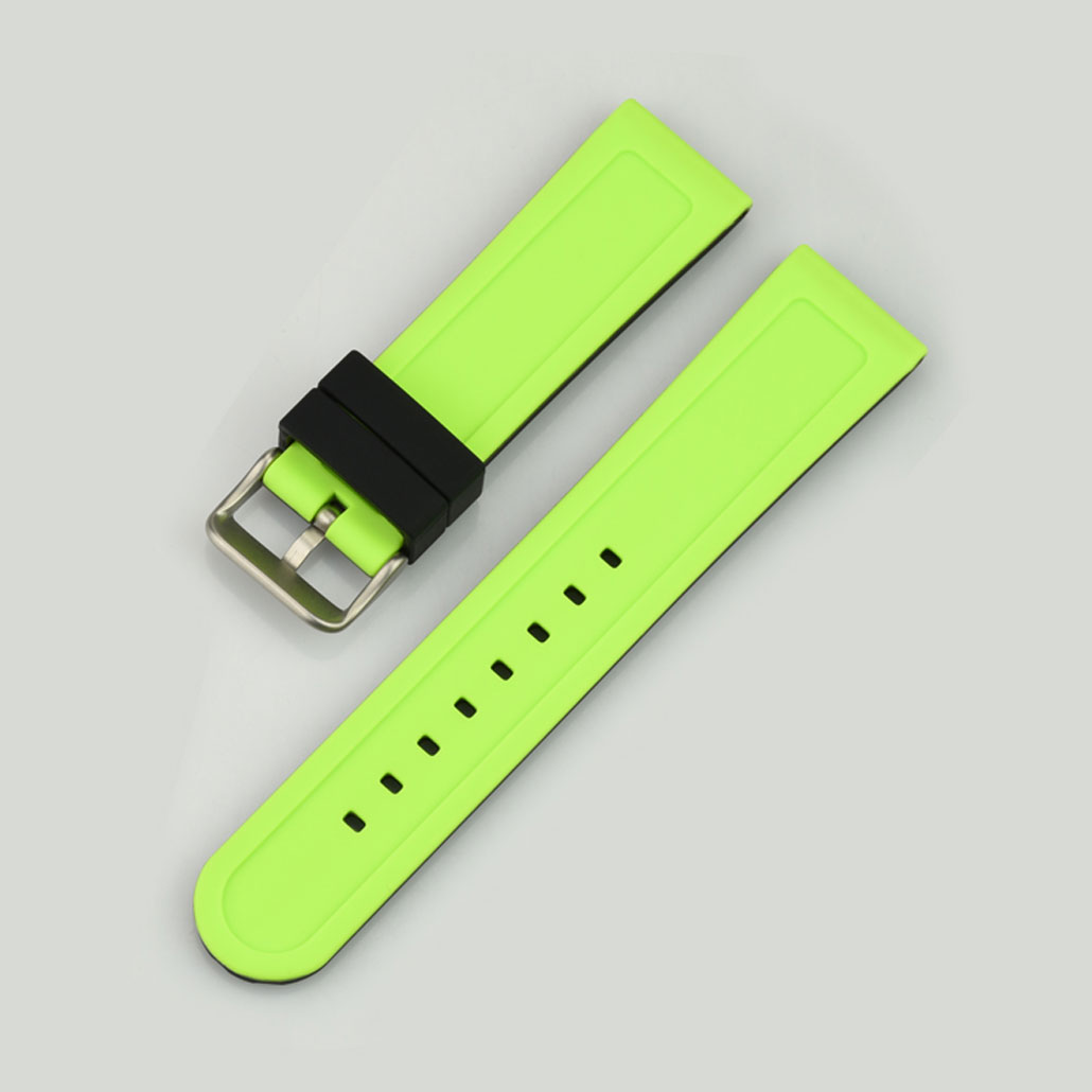 WR003 Black And Green Silicone Rubber Watch Strap