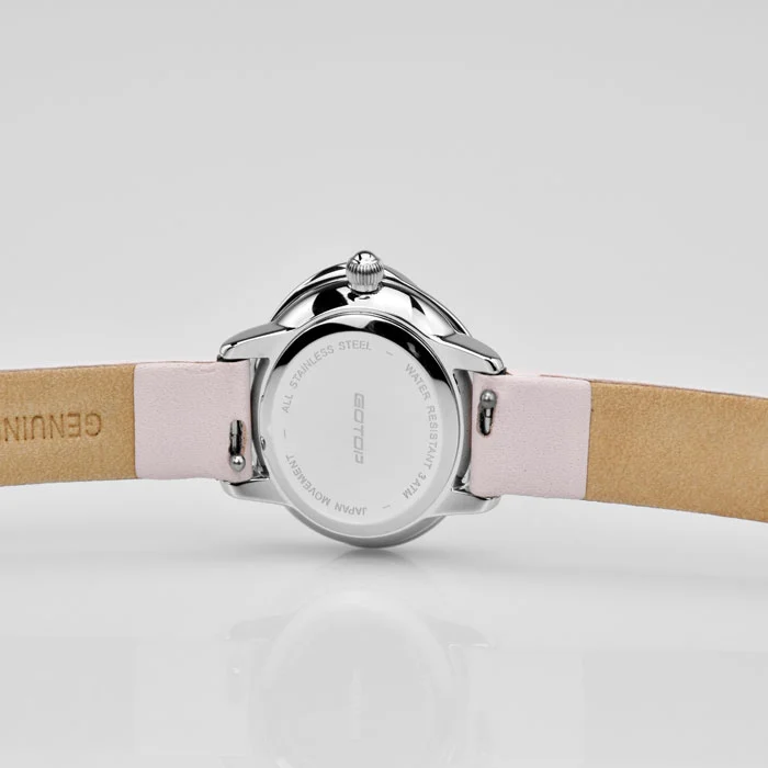 Elegant Rose Case Steel Watch Colorful Exquisite Leather Strap for Women