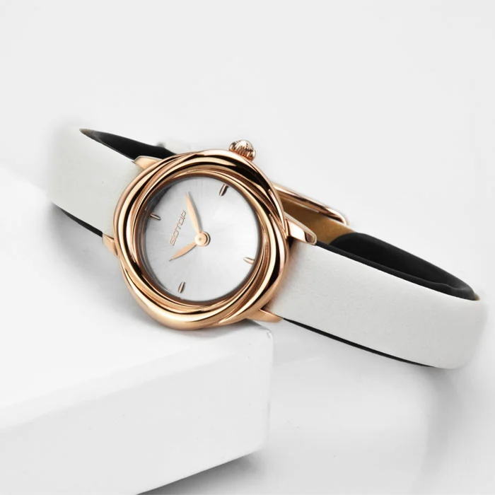 Elegant Rose Case Steel Watch Colorful Exquisite Leather Strap for Women