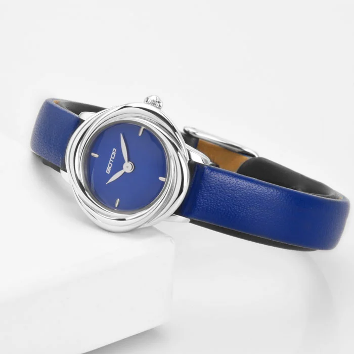Elegant Rose Case Steel Watch Colorful Exquisite Leather Strap for Women
