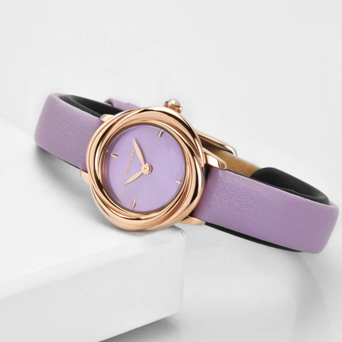 Elegant Rose Case Steel Watch Colorful Exquisite Leather Strap for Women