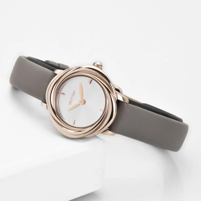 Elegant Rose Case Steel Watch Colorful Exquisite Leather Strap for Women