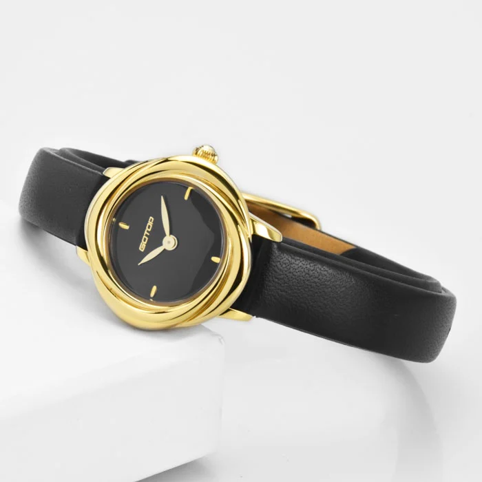 Elegant Rose Case Steel Watch Colorful Exquisite Leather Strap for Women