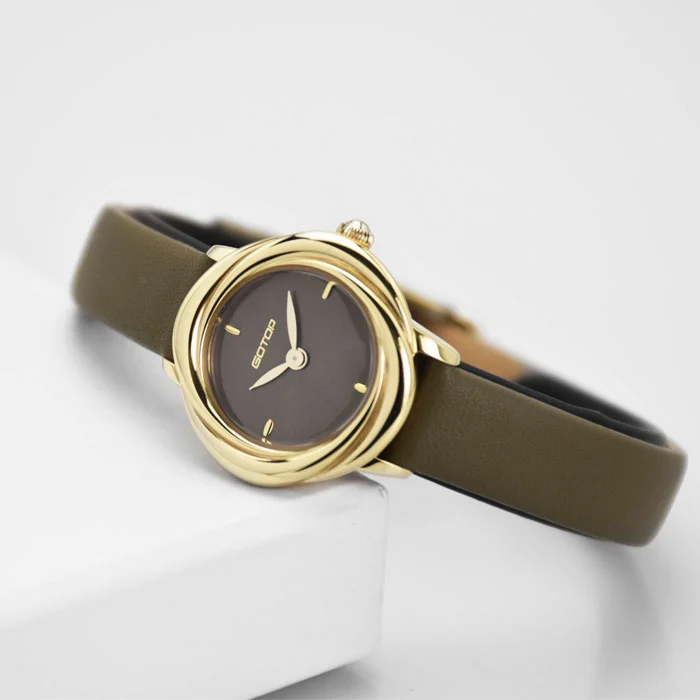 Elegant Rose Case Steel Watch Colorful Exquisite Leather Strap for Women