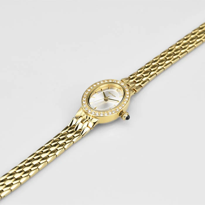 Stainless Steel Lady Diamond Watches Custom Oval shape Sunray Dial Quartz Watches