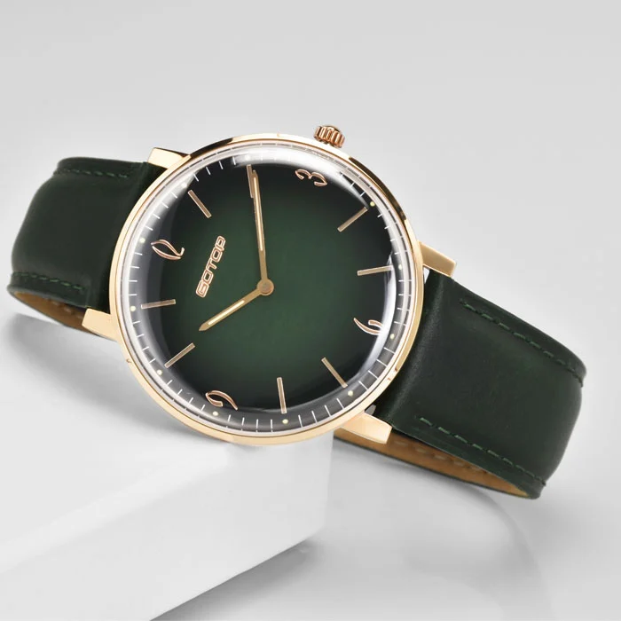 Vintage Men's Quarz Watch With Leopard Eye Dial Gradient Genuine Leather Strap