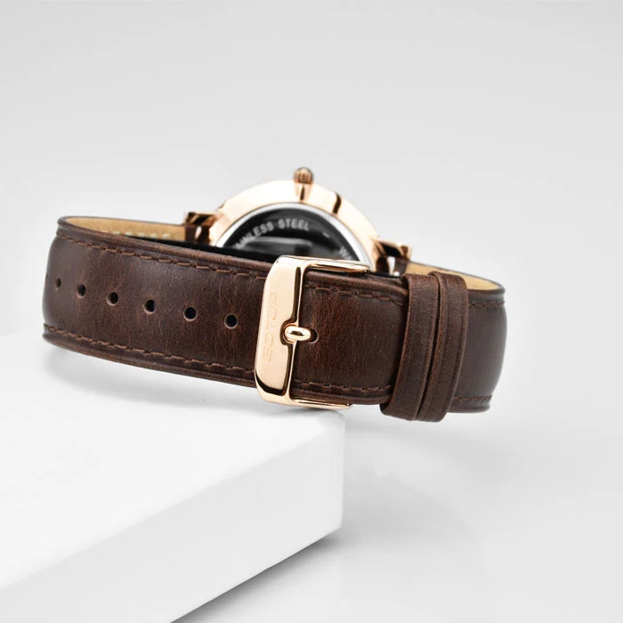 Vintage Men's Quarz Watch With Leopard Eye Dial Gradient Genuine Leather Strap