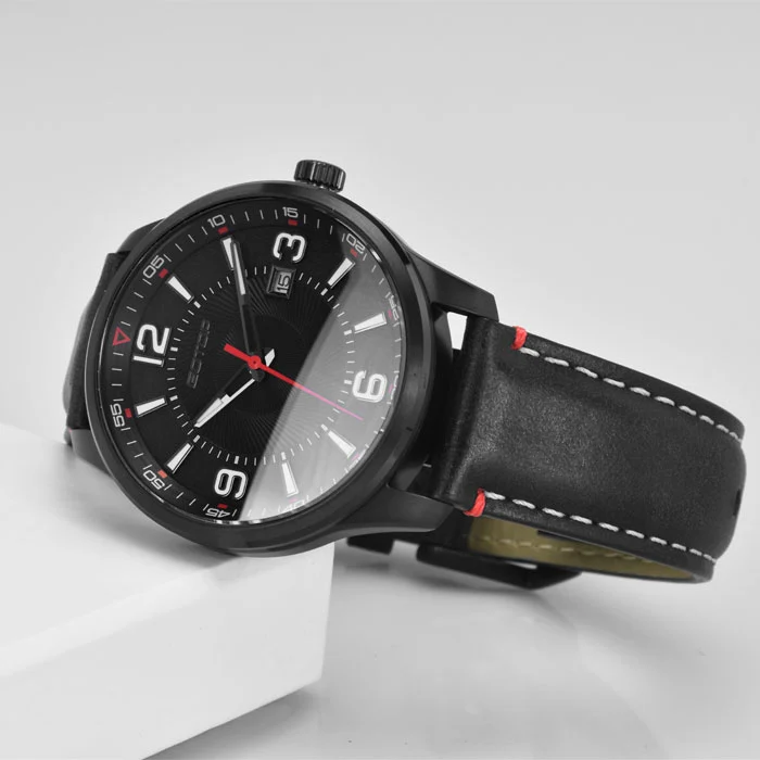 Classic Cool Quartz Steel Watch Factory Custom Textured Leather Strap For Men
