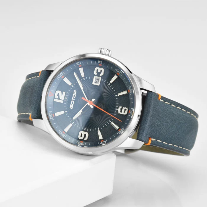 Classic Cool Quartz Steel Watch Factory Custom Textured Leather Strap For Men