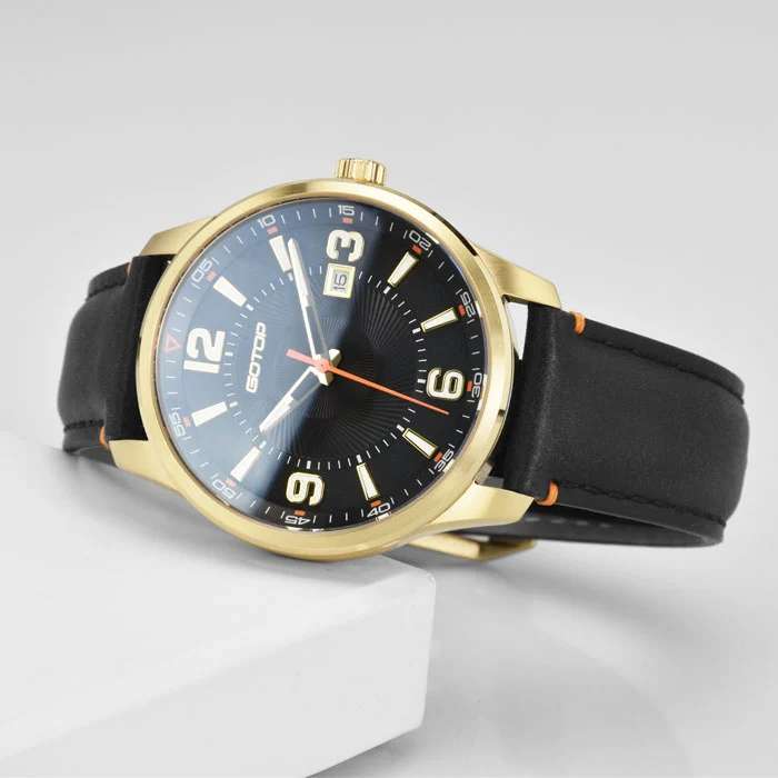 Classic Cool Quartz Steel Watch Factory Custom Textured Leather Strap For Men