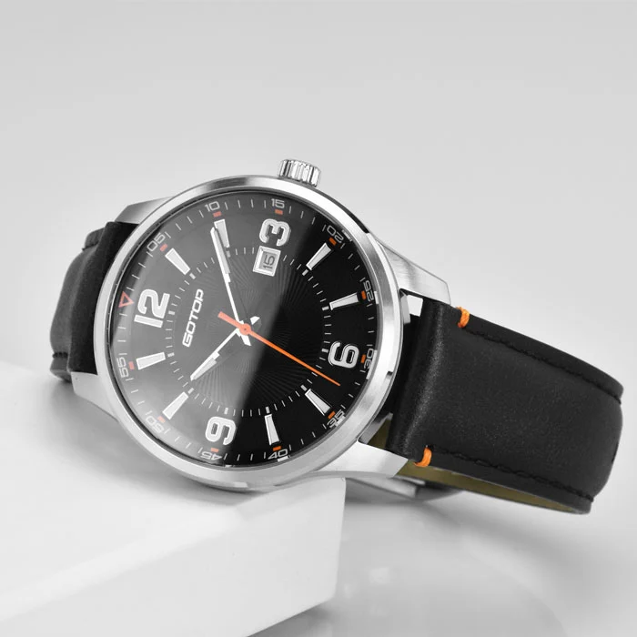 Classic Cool Quartz Steel Watch Factory Custom Textured Leather Strap For Men