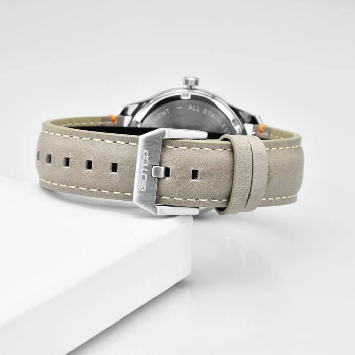 Classic Cool Quartz Steel Watch Factory Custom Textured Leather Strap For Men