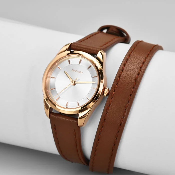 Beautiful Lady 25mm Watches with Double-wrap Leather Strap