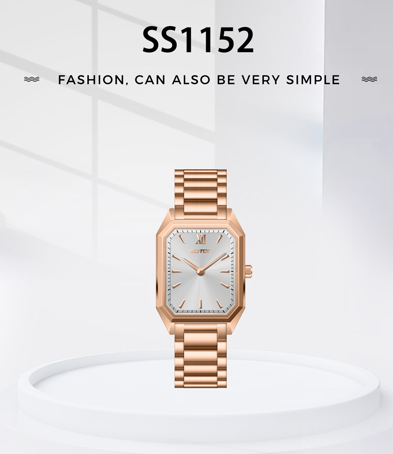Detail of SS1152 Luxury Rectangular Women’s Watch with Czech Gem Dial Steel Leather Strap