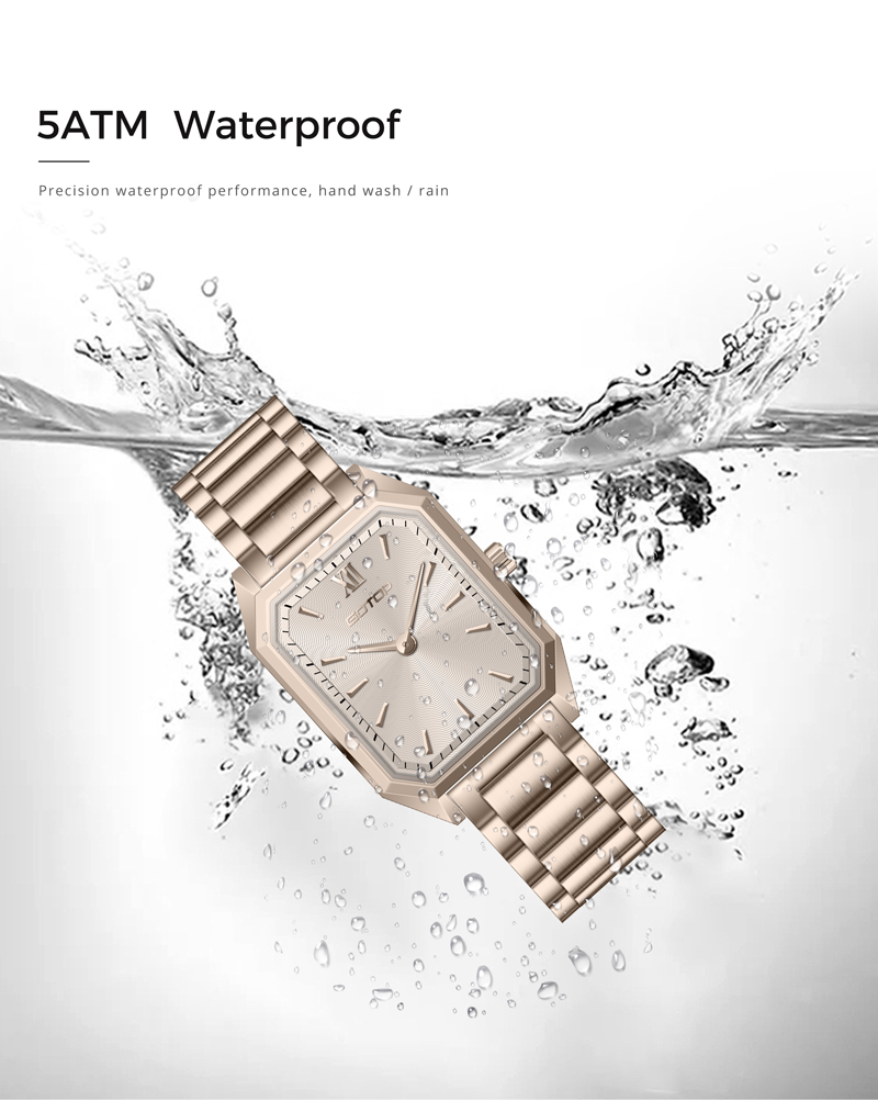 Detail of SS1152 Luxury Rectangular Women’s Watch with Czech Gem Dial Steel Leather Strap