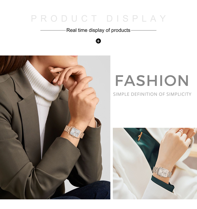 Detail of SS1152 Luxury Rectangular Women’s Watch with Czech Gem Dial Steel Leather Strap