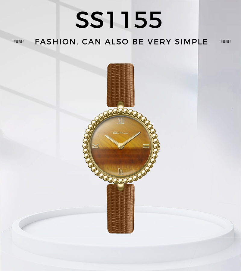 Detail of SS1155 Minimalist Natural Stone Dial Women’s Watches 28mm Premium Case Customizable Genuine Leather