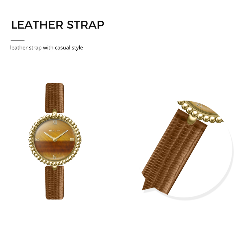 Detail of SS1155 Minimalist Natural Stone Dial Women’s Watches 28mm Premium Case Customizable Genuine Leather