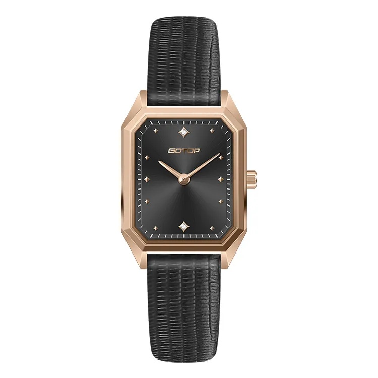 Luxury Rectangular Women’s Watch with Czech Gem Dial Steel Leather Strap